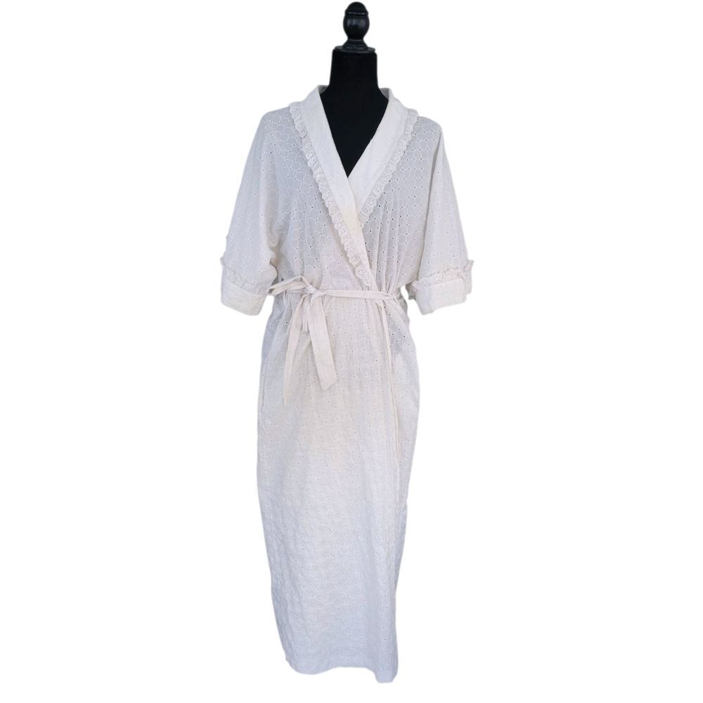 Miss Elaine Full Length White Eyelet Lace Robe Intimates Size L